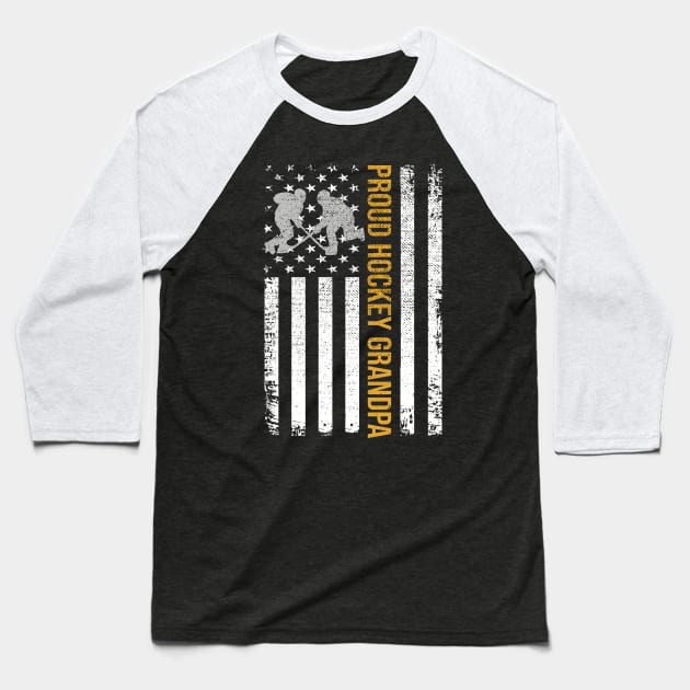 Proud Hockey Grandpa Vintage American Flag Gift Baseball T-Shirt by DragonTees